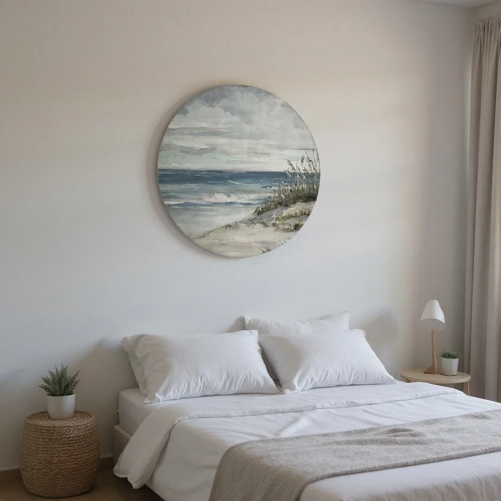 Coastal Landscape Round Wall Art - Blue and Gray (set of 2)